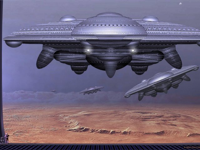 Ein lokaler Staubsturm wütet über der Arcadia Planitia. Eine Staffel monströser Schürfroboter, im Volksmund als Zecken bezeichnet, fliegt in den Hangar eines Trägerschiffs ein.