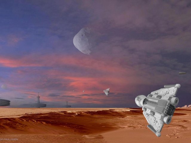 Ein Induktoren-Array bei den Elaver Valles auf dem Aurorae Planum. Ein künstliches Magnetfeld soll die Marsatmosphäre vor der Molekülaufspaltung des Sonnenwindes schützen.
