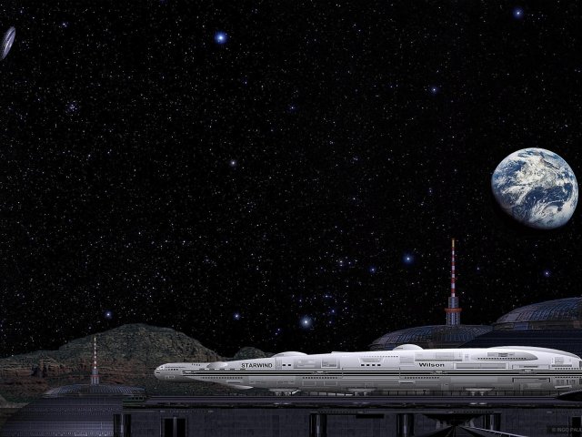 Der Jungfernflug der STARWIND beginnt auf der lunaren Wilson-Werft im Eratosthenes-Krater.