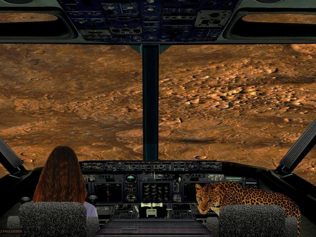 Eine Pilotin setzt mit ihrem Boot zur Landung bei einem Prospektoren-Camp im Cydoniagebiet der Acidalia Planitia an. Zur Unterhaltung hat sie ihre Robotkatze dabei.