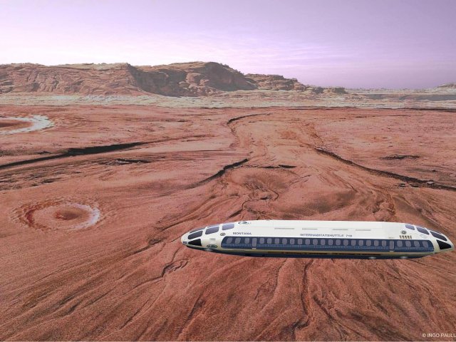 Ein Shuttle der Montana überfliegt die Maya Valles auf dem Xanthe Terra des Mars