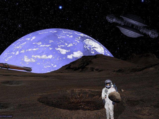 Tammy ist mit ihrem Vater auf dem Marsmond Phobos. Wahnsinn! Da schwebt ein Stein vorbei, den ein kleinerer wie ein Mond umkreist. Früher war der Mars mal rot, jetzt ist er blau.