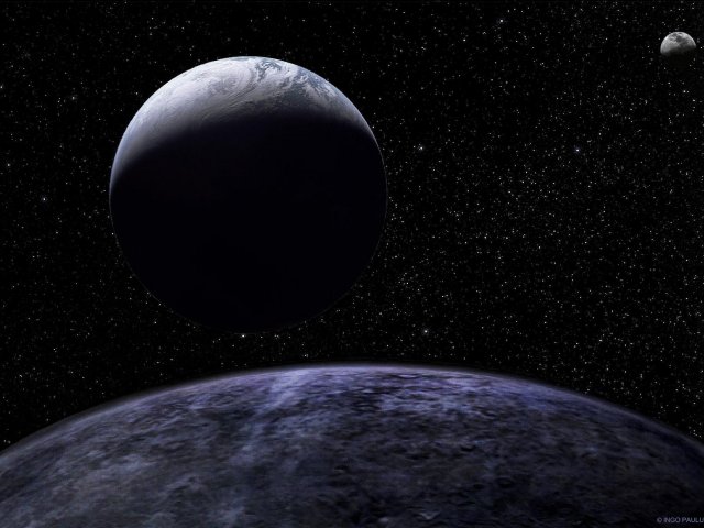 Ein großes Kuiper-Objekt auf Erdkurs. Die Sonnennähe lässt den Kleinplaneten durch austretende Gase verschwommen erscheinen.