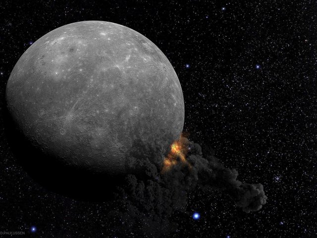 20 km großer Asteroid schlägt auf dem Planeten Merkur ein.