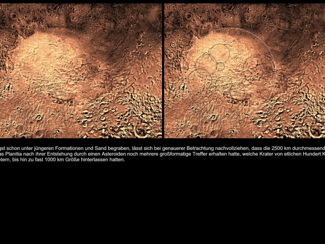 Der riesige Einschlagskrater der Hellas Planitia hat im Nachhinein noch etliche große Einschläge hinnehmen müssen.